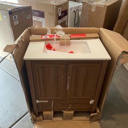 Home Decorators Collection Moorside 30 in. Single Sink Sweet Maple Bath Vanity with White Engineered Stone Top (Assembled)