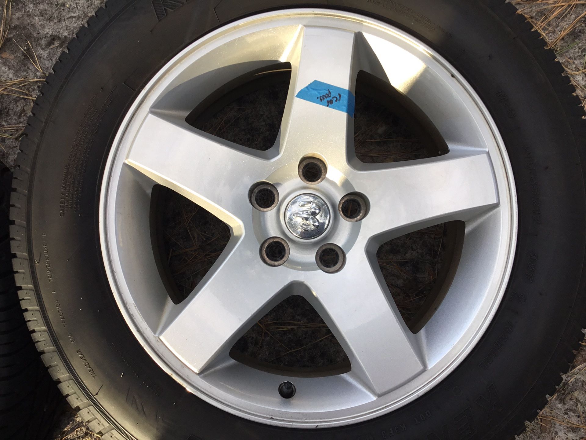 Dodge Challenger 17” Wheels OEM w tpms sensors and two New Kenda tires