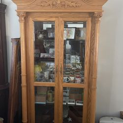 Pair of China Display Cabinets (Light Oak, Glass Shelves)