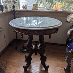 Gorgeous Eastlake Wood And Marble Side Table 
