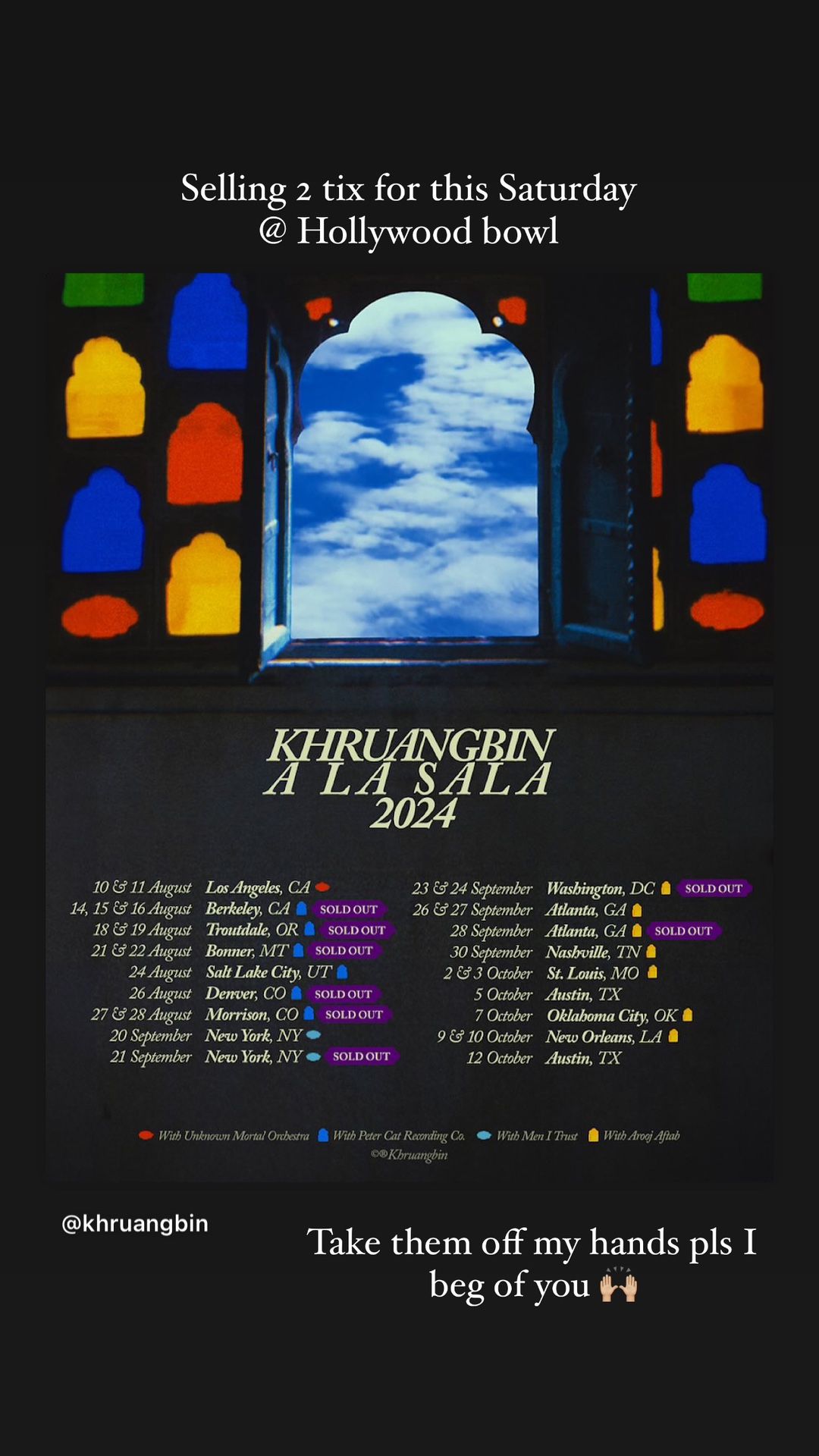 Khruangbin Hollywood Bowl 8/10 - 2 Tickets - $50 Each