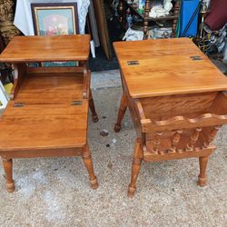 REALLY NEAT LOOKING ANTIQUE OR VINTAGE  END TABLE set THEY  even Have  STORAGE  SPACE IN THE MIDDLE 