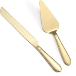 Wedding Cake Cutting Set, Elegant Knife and Server with Rounded Edges Thick Stainless Steel Cake Spatula Birthday Anniversary Christmas Gift, 2, Gold
