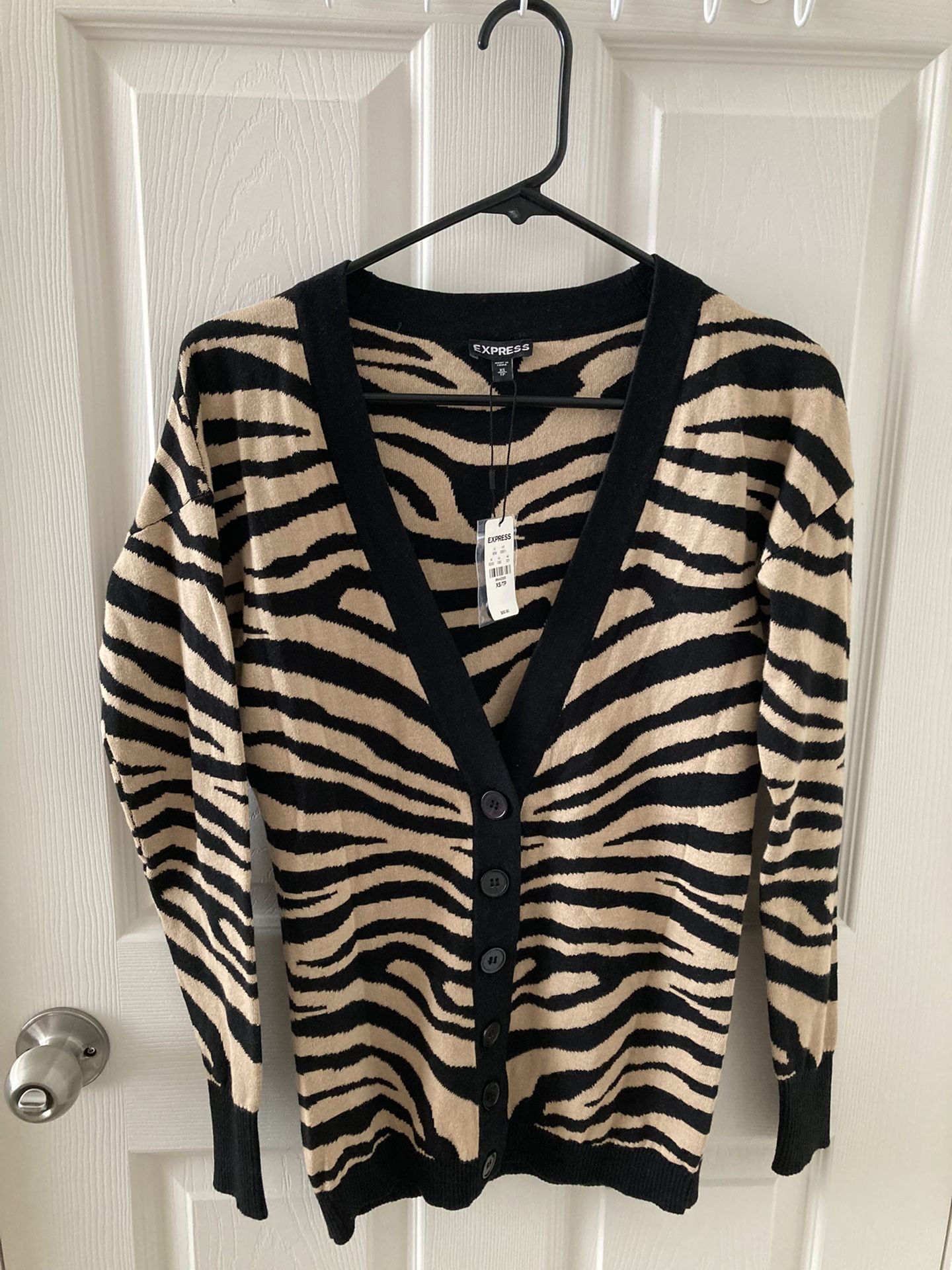 Express Womens Zebra Print Cardigan (XS)