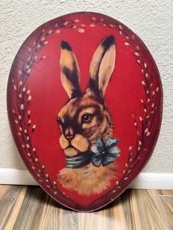Vintage Bonnie Barrett Boardwalk Original Bunny With Bow Wall Painting