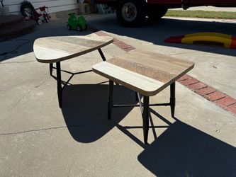 Set of 2 Wood Top Metal Leg Accent Tables