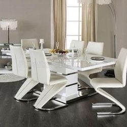 Brand New Contemporary White/Chrome High Gloss 7PC Dining set