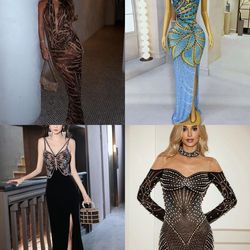 4 Rhinestone Dresses Bundle Set