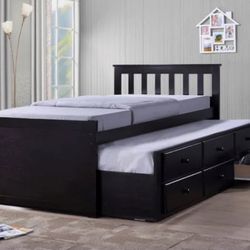 
✅️✅️"Maya Espresso Twin Captains Bed w/Trundle"✅️✅️ Matress not included✅️✅️
 