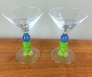 Unused Set of Vintage Richard Jolly Bombay Sapphire Tiki Martini Pop Art Glasses