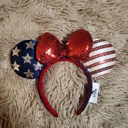 Disney Parks Stars Stripes Americana Minnie Ears Headband “Land That I Love” 