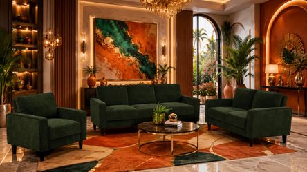 3 piece LIVING ROOM SET - SOFA, LOVESEAT & CHAIR 💚💚