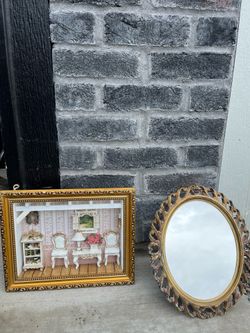 Vintage canvas painting mirror vintage mid century art
