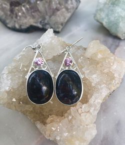 Jasper and quartz sterling silver earrings