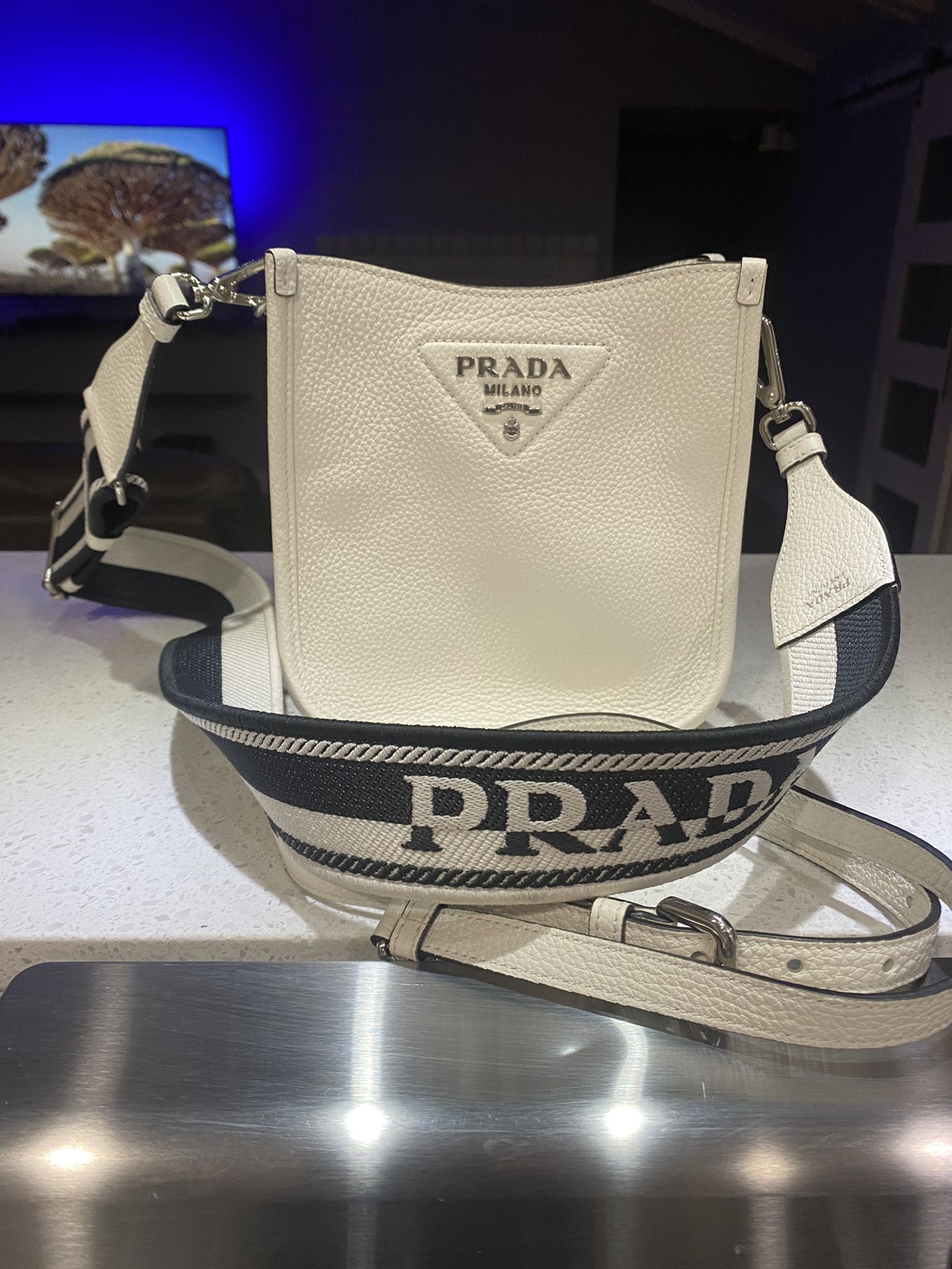 White PRADA Leather Mini Shoulder Bag