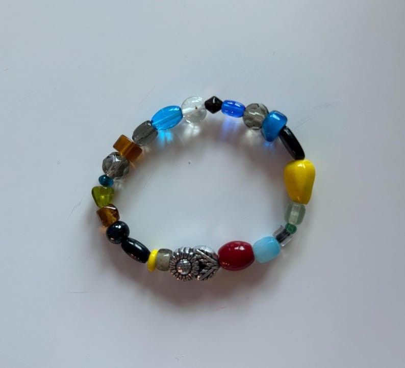 Colorful Beaded Bracelet w/ Sunflower Rare SummerTrend - Unique Handmade Accessory