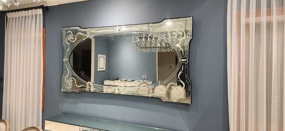 Classic Antique Mirror Set With Matching Buffet Stand