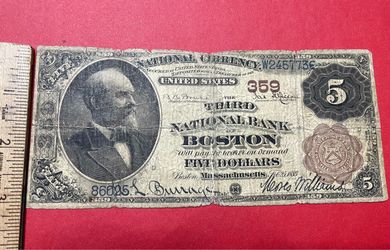 1882 $5 Third National Bank of Boston Note
