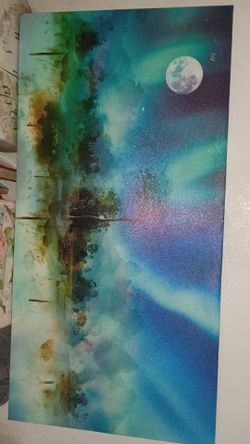 Abstract aurora borealis amd moon landscape canva