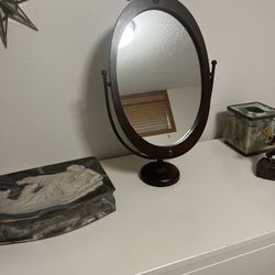 Vintage Tiltable Wood Framed Table Top Oval Mirror 