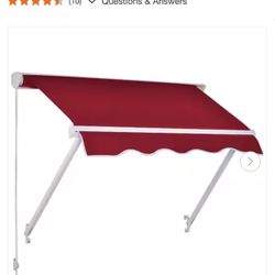 27.5 in. W Drop Arm Manual Retractable Patio Sun Window Awning with UV and Sun Protection and Included Hardware Wine Red
