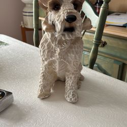 Resin  Wite Hair Fox Terrier With Bone Statue 