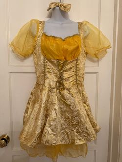 Medium-Gold Brocade Princess Costume Dress with Hair Bow