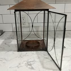 Copper Tone Metal Candle Lanterns With Glass 