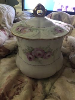 Shabby Chic Hand Painted Pink Rose Lidded Jar