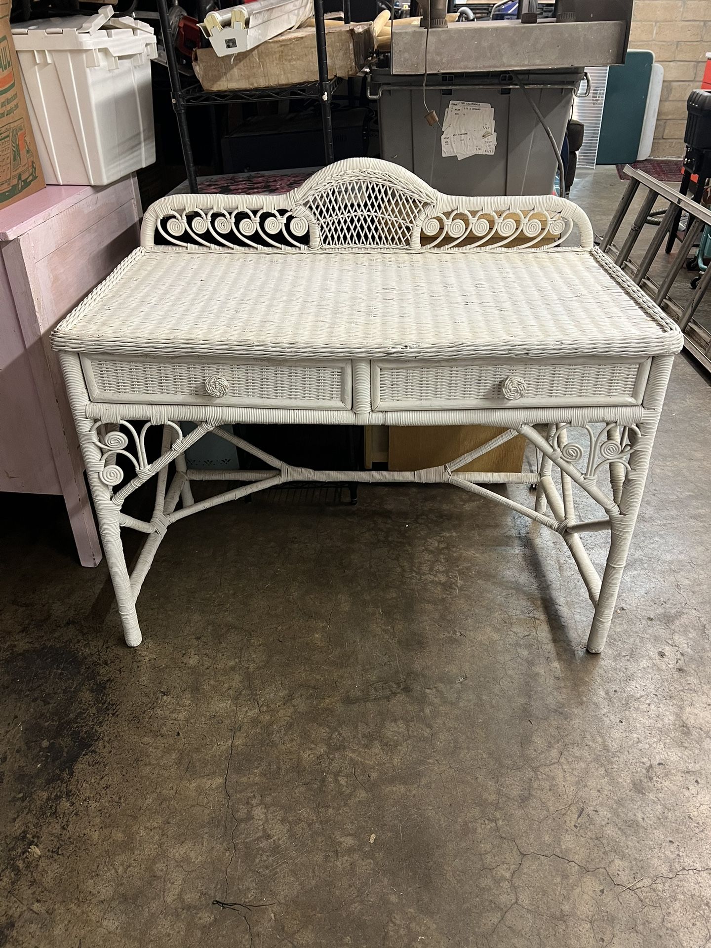 Pier 1 Imports Bristol Wicker Desk White Shabby Chic Furniture Rattan Table with Cottage Drawers