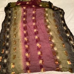 Sheer Embroidered & Stoned Scarf, Shawl, or Curtain Swag