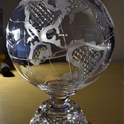 1980's CAVAN IRELAND CRYSTAL DESK GLOBE 12.5"×8"( CIRCUMFERENCE 24")