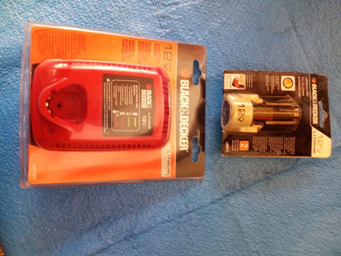 Brand New 12 Volt Max Black And Decker Charger And Battery Pack Combo