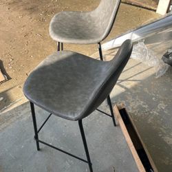 Vintage Gray Faux Leather Counter Height Set Of 2 Stool