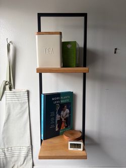 West Elm Shelfmate Wall Shelf – Solid Oak & Black Metal