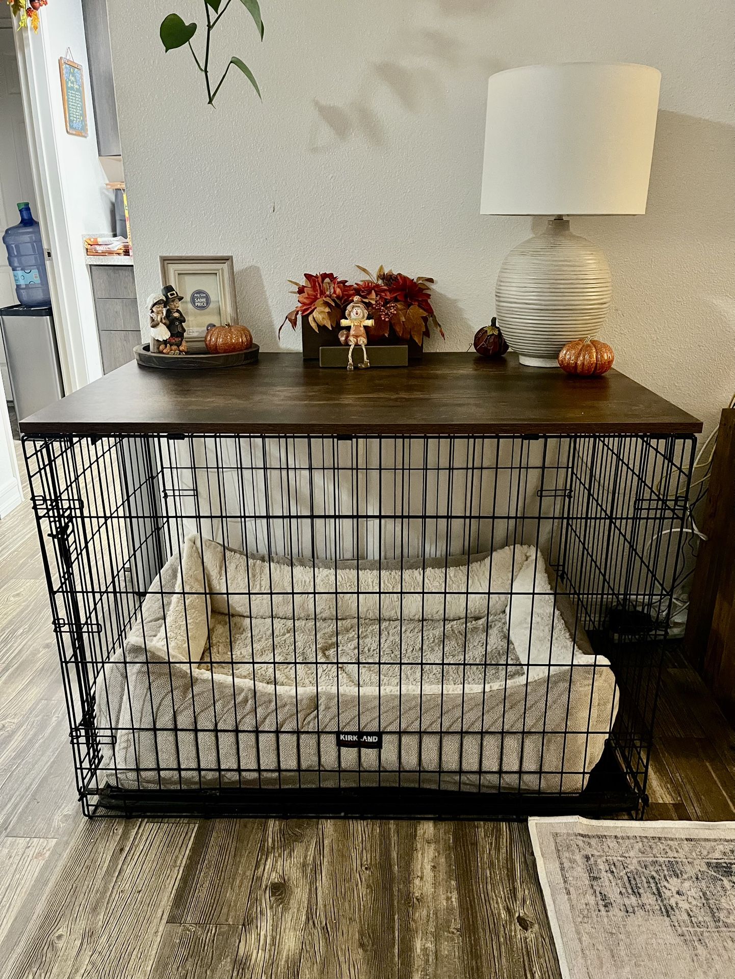 Large Dog Crate with Rustic Wood Topper