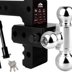 Kingfun Adjustable Trailer Hitch - Fits 2 Inch Receiver, Tri-Ball (1-7/8" X 2" X 2-5/16") 6-Inch Rise/Drop Hitch, 12500 Lbs Gtw Heavy Duty Aluminum Tr