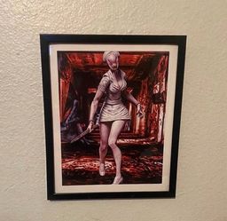Silent hill nurse custom art piece on black frame