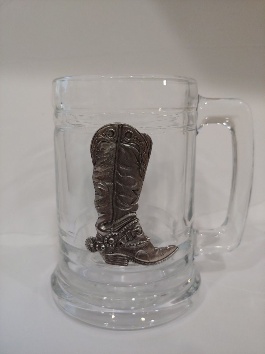 Tall Stein Mug. Heritage Pewter with Cowboy boot accent
