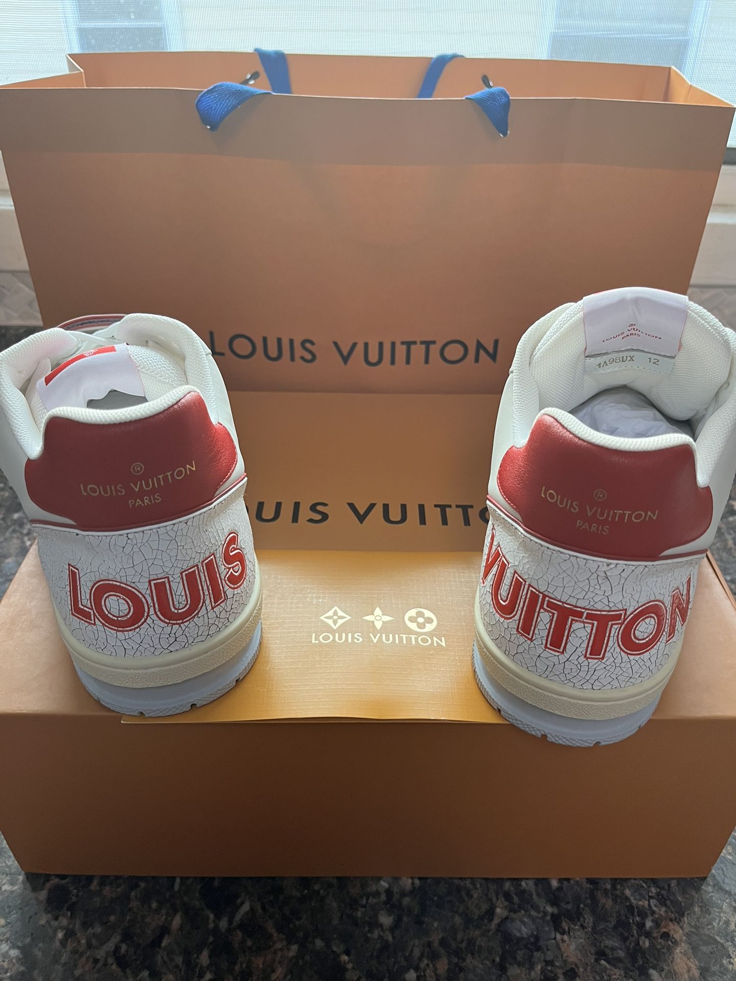 Brand New Louis Vuitton RED/White Velcro strap Mono Trainer Sneakers (Euro  44 /men's 10-11) for Sale in Valley Stream, NY - OfferUp