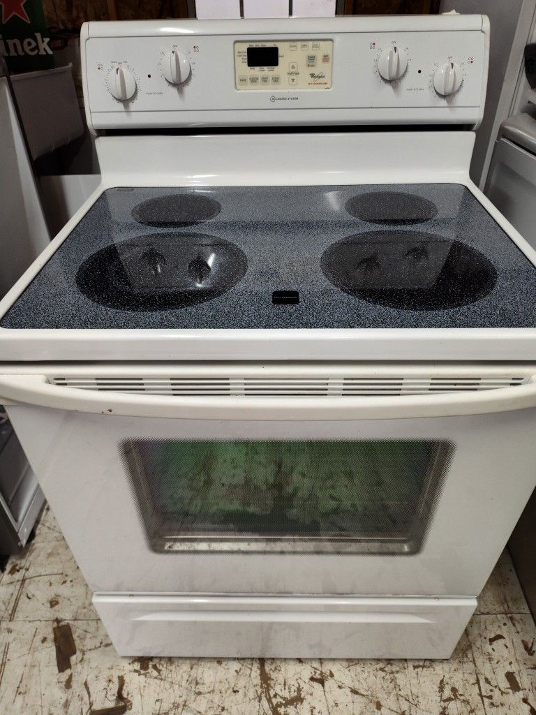 WHIRLPOOL SELF CLEANING OVEN GLASS TOP ELECTRIC STOVE IN WHITE