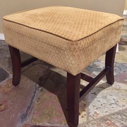 OTTOMAN - (Excellent Condition, Perfect Beige/Gold Upholstery,  Dark Wood)