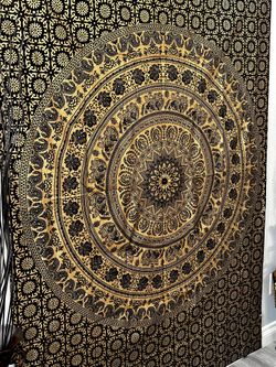 Gold Elephants Mandala On A Black Twin Tapestry 