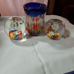Heavy Glass Candle Holders And Vase