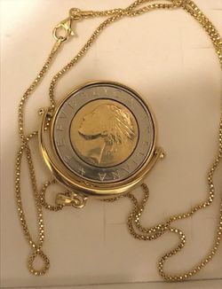 18K Gold Over Sterling Silver 500-Lira Reversible Flip Coin Pendant Necklace for Women