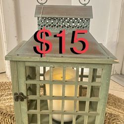 $15 Vintage Wooden & Metal Candle Lantern, Candle Holder