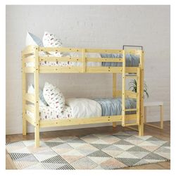 Wood Twin-Over-Twin Bunk Bed, Natural

