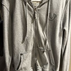 (Ship only) True Religion Stitch Logo Zip Hoodie Gray