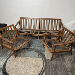 MCM Couch Set Mid Century Modern Sofa With Accent Chairs