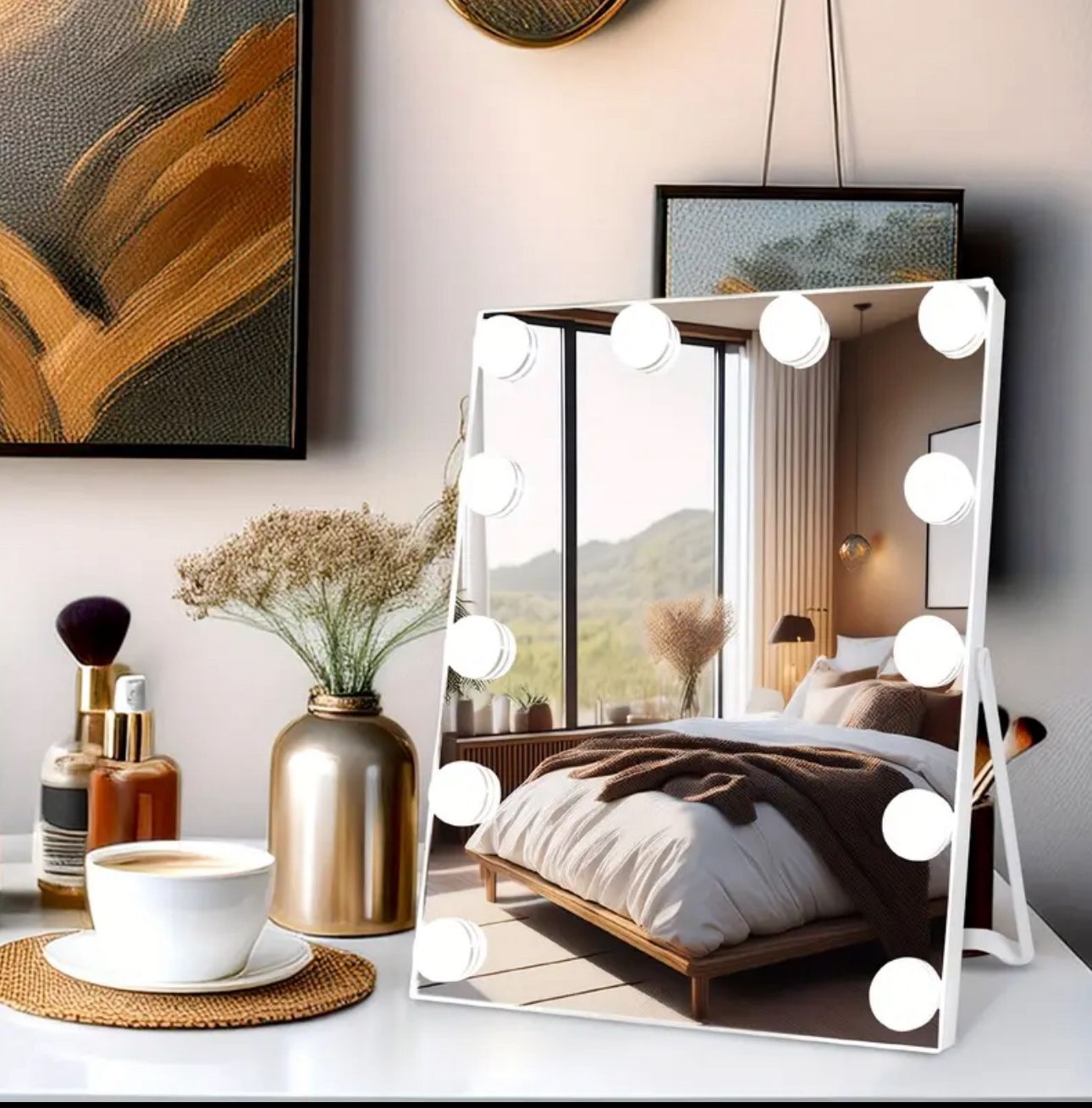 Hollywood LED Vanity Mirror – Adjustable Lights, Desktop Size